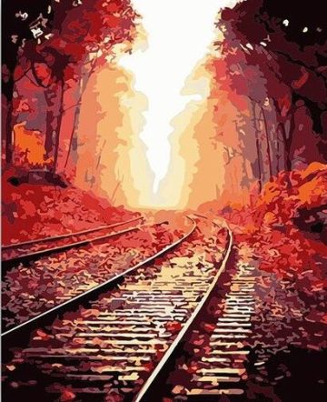 Railway in the maple forest Landscape Paint By Numbers