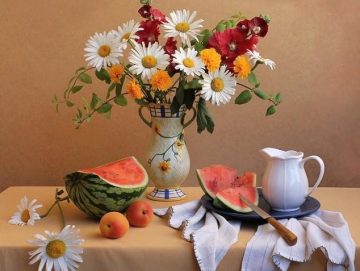 Fruits and Flowers On Table  Flowers Paint By Numbers
