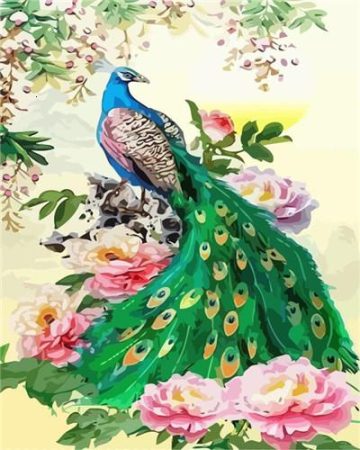 Beautiful Green Peacock Birds Paint By Numbers