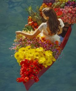 Woman On A Boat Full Of Flowers Paint by numbers