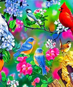 Spring Garden Birds Paint by numbers