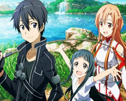 Asuna and Sao Kirito and Yui paint by numbers