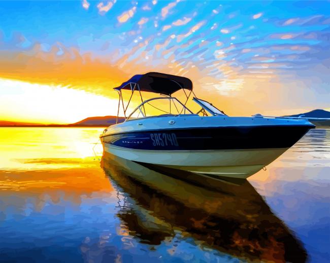Boat At Sunset Paint By Number