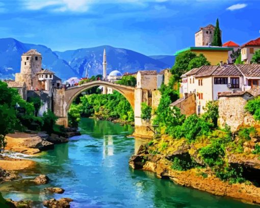 Bosnia and Herzegovina Mostar paint by numbers