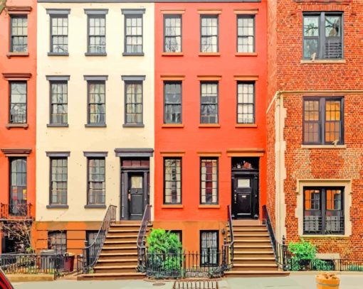 Building Front of a New York Brownstone Apartment paint by numbers