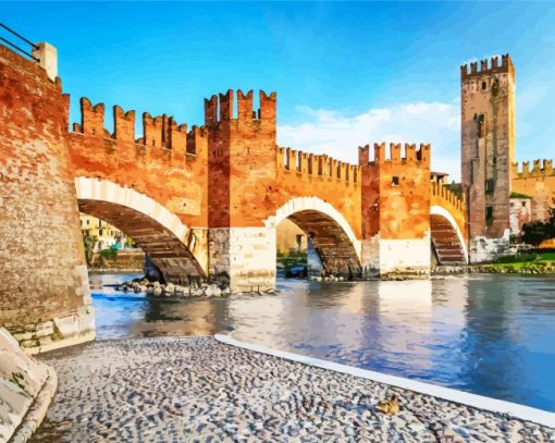 Castelvecchio Bridge Verona Italy paint by numbers