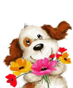 Dog Holding A Flower Paint By Number