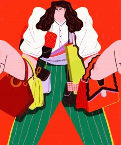 Illustration Girl With Handbags Paint By Number