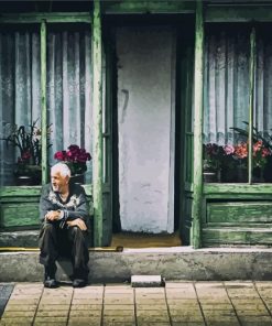 Man Sitting On Doorstep Paint By Number