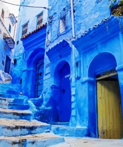 Old Blue Houses Chefchaouen paint by numbers