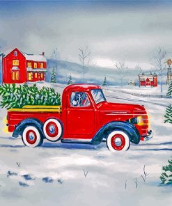 Old Truck with a Christmas Tree in The Back paint by numbers