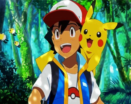 Pikachu with Ash Animation paint by numbers