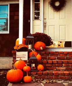 Pumpkins On Stairs paint by numbers