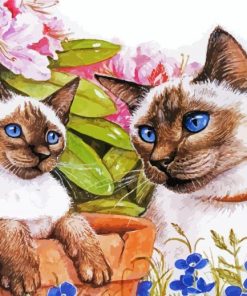 Siamese Cats And Flowers Paint By Number