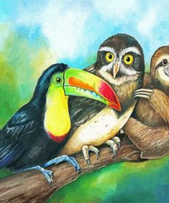 Sloth With Toucan And Owl paint by numbers