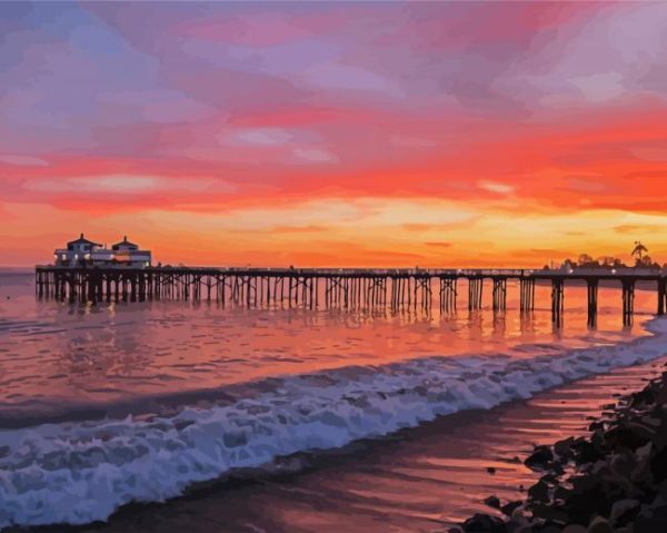 Sunset At Malibu Beach Pier Paint By Number