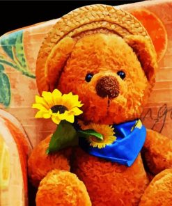 Teddy Bear Holding Flower paint by numbers