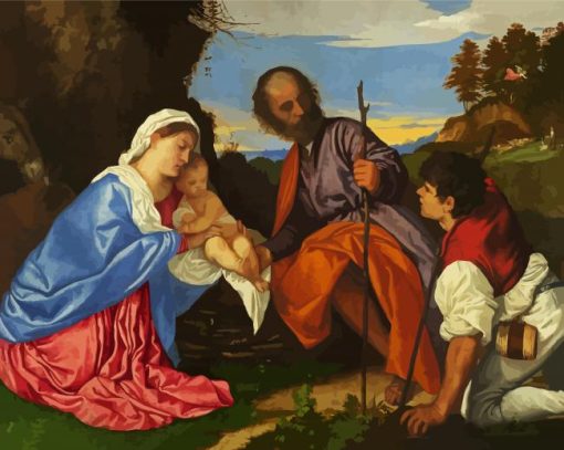 The Holy Family with a Shepherd by Titian paint by numbers