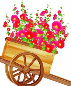 Wheelbarrow and Pink Flowers paint by numbers