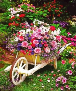 Wheelbarrow Full of Flowers paint by numbers