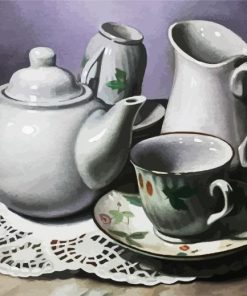 White Teapot and Cups paint by numbers