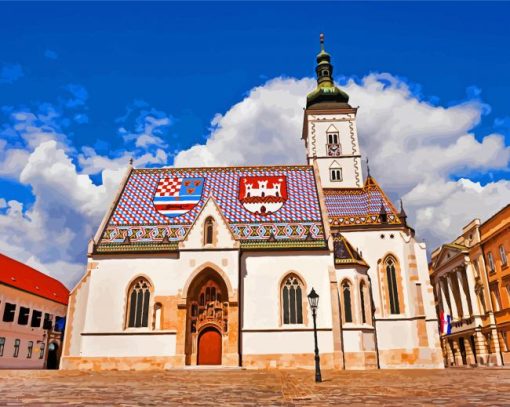 Aesthetic St Mark's Church Zagreb paint by numbers