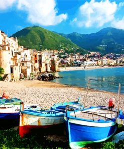 Cefalu Boats on The Beach paint by numbers