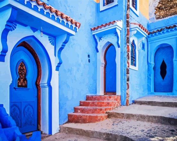 Chefchaouen Blue Houses paint by numbers