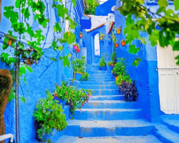 Chefchaouen Blue Streets paint by numbers