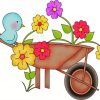 Cute Wheelbarrow with Flowers and Blue Bird paint by numbers