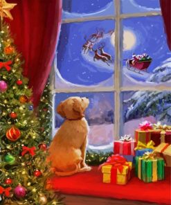 Dog Watching Santa Paint By Number