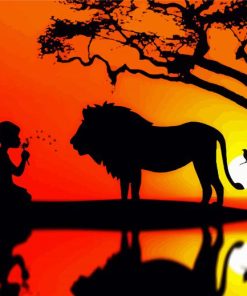 Girl and Lion Silhouette paint by numbers