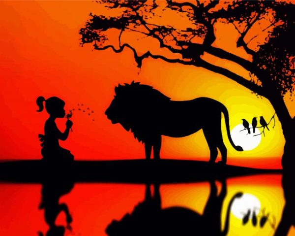 Girl and Lion Silhouette paint by numbers