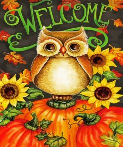 Owl with Pumkins paint by numbers