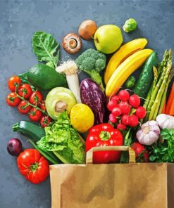 Shopping Bag Full of Fresh Vegetables and Fruits paint by numbers