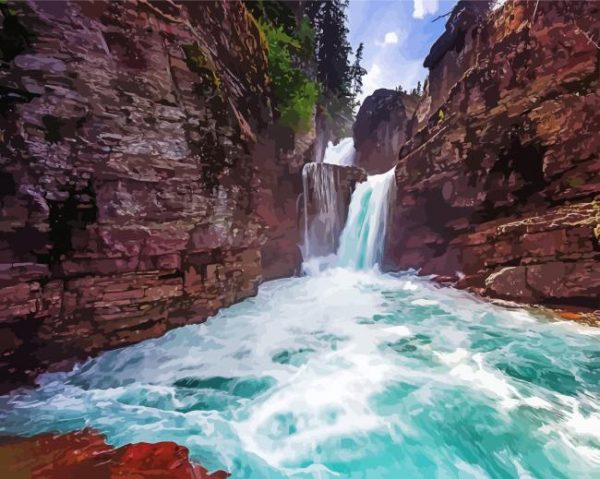 St Mary Falls Glacier National Park paint by numbers