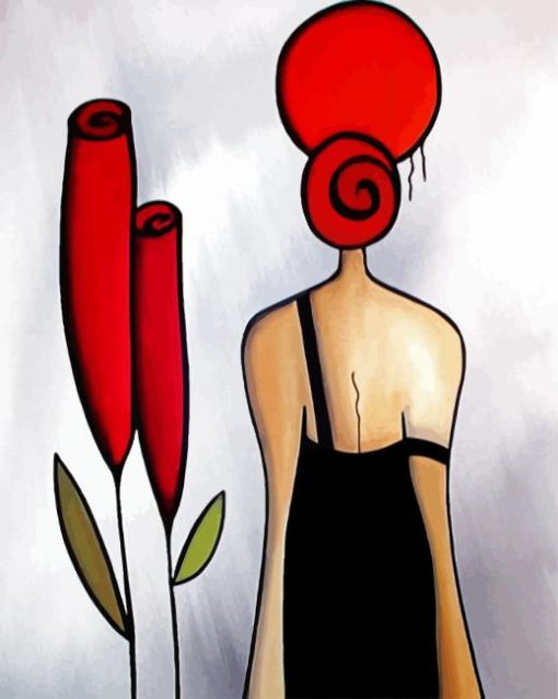 Woman and Red Flowers paint by numbers