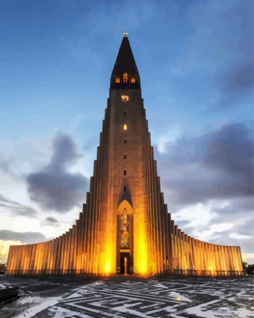 Hallgrimskirkja in Reykjavik paint by numbers