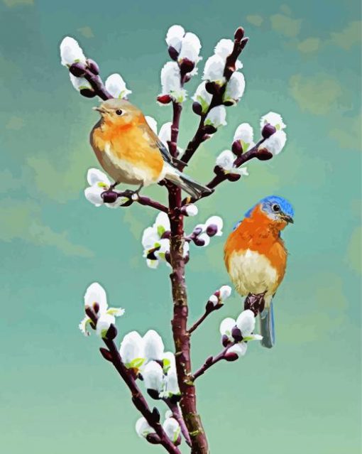 Bluebirds On Pussy Willow Paint By Number