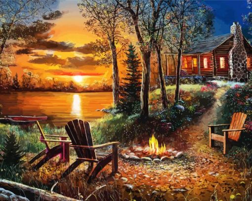 Campfire By Lake paint by numbers