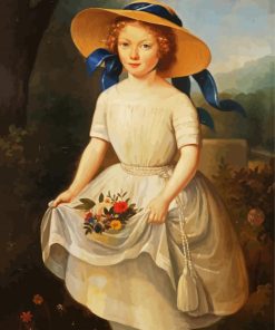 Girl In Hat With Blue Ribbon Paint By Number