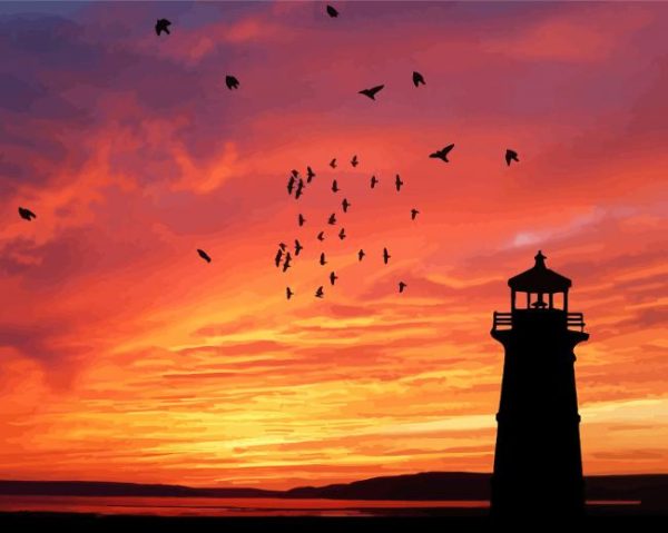 Lighthouse Silhouette At Sunset Paint By Number