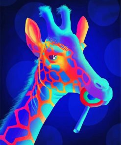 Neon Giraffe Eating Lollipop paint by numbers