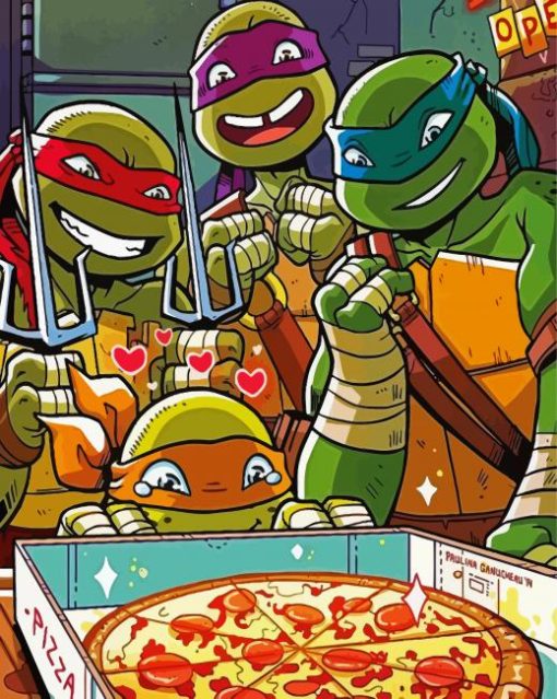 Ninja Turtles Eating Pizza paint by numbers