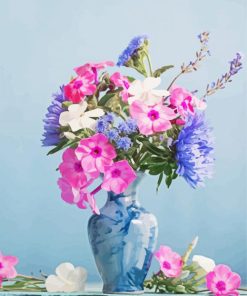 Phlox In Blue Vase Paint By Number