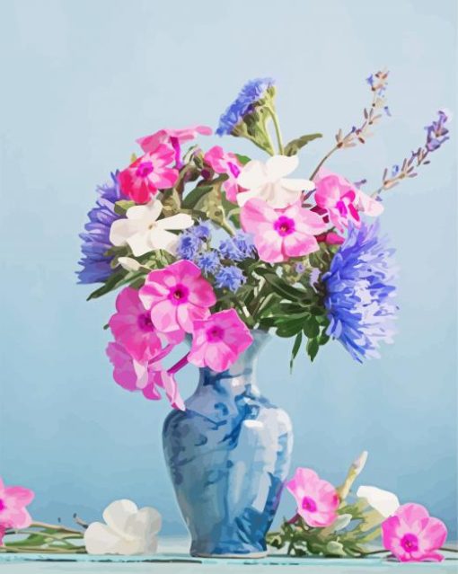 Phlox In Blue Vase Paint By Number