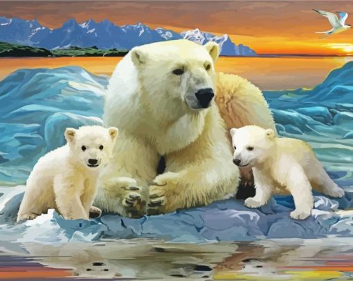 Polar Bear Family paint by numbers