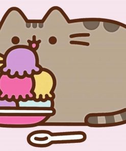 Pusheen Cat Eating Ice Cream paint by numbers