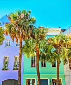 Rainbow Row Houses Charleston paint by numbers