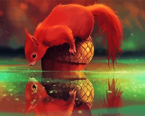 Red Squirrels on Acorn paint by numbers